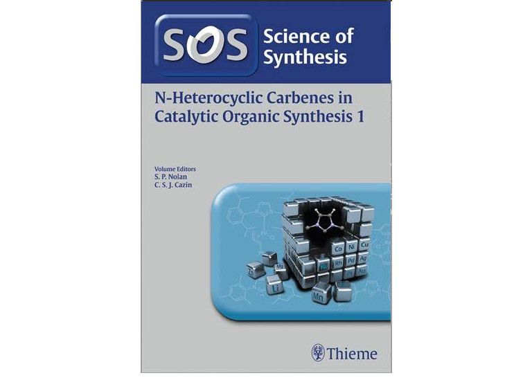 Book cover depicting a dissembled cube with an N-heterocyclic carbene inside